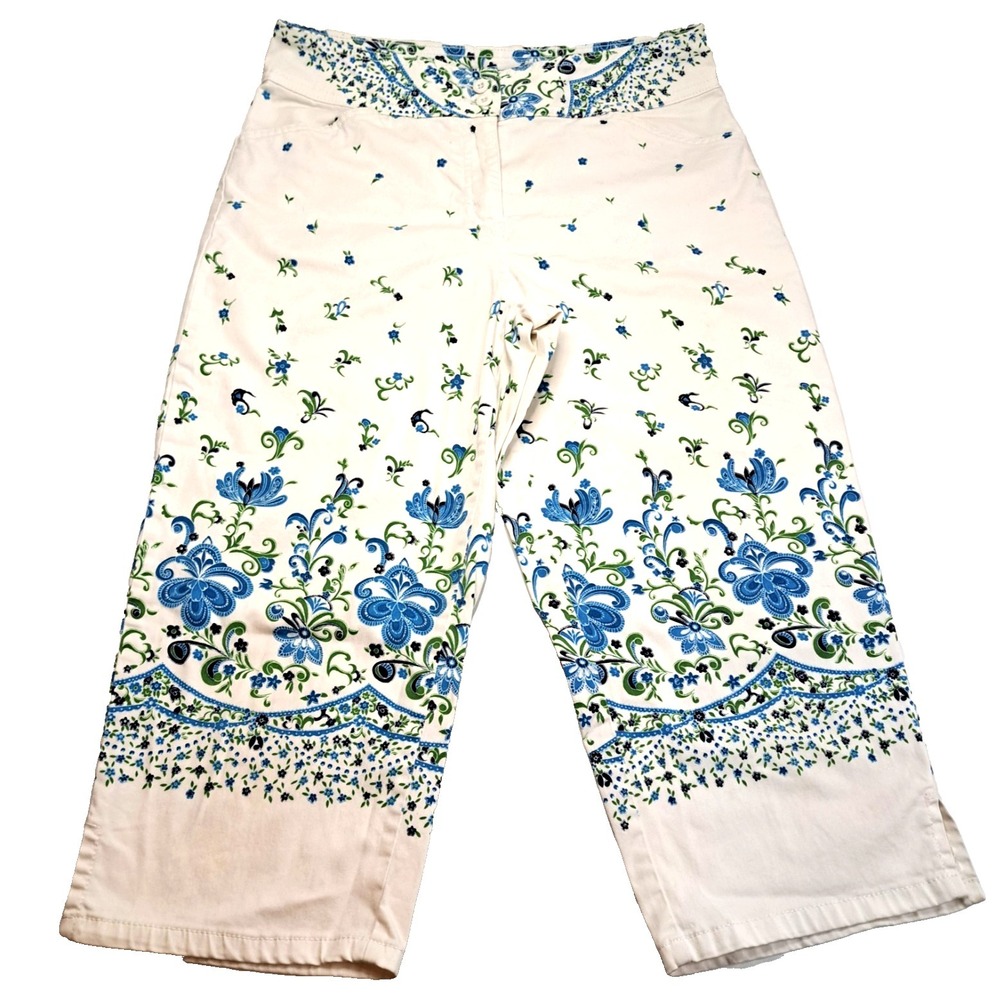 Vtg Bill Blass Floral Capri Pants Women's 10P 31x19" Stretch Cottage Summer